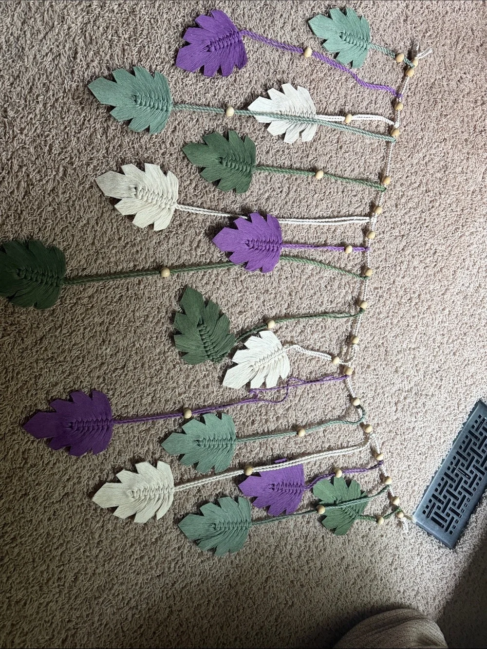 Handmade Leaf Garland - Purple, Green & Cream Decorative Bunting